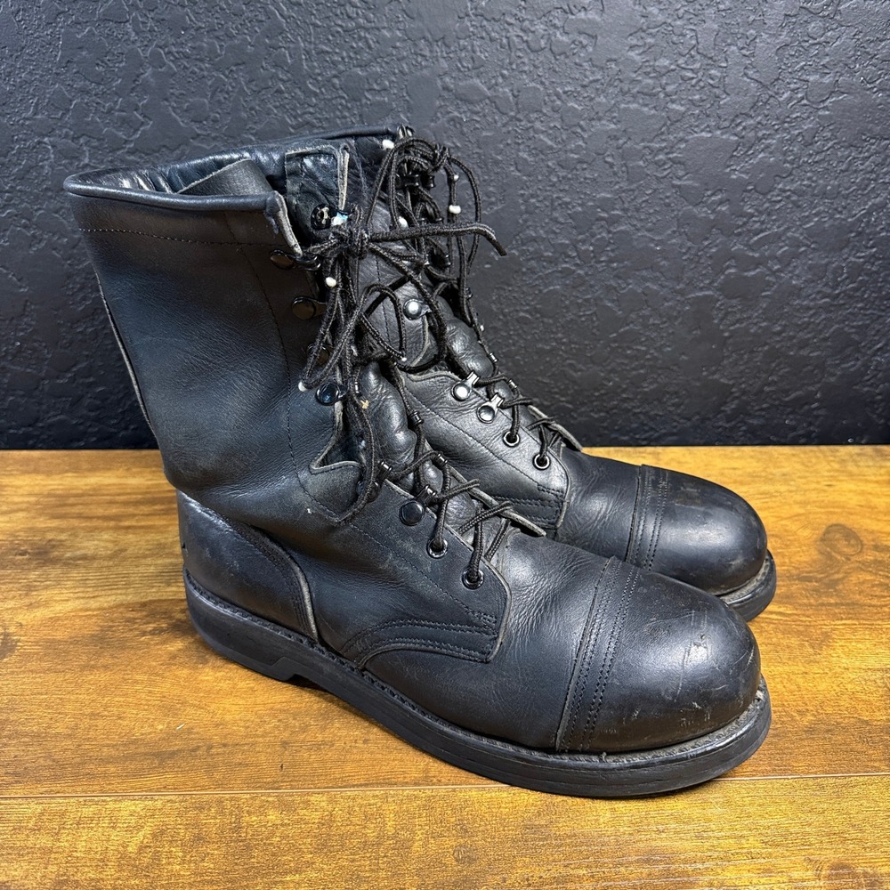 Biltrite Vintage Cap Toe Black Leather Military Combat Boots Mens Size 9.5